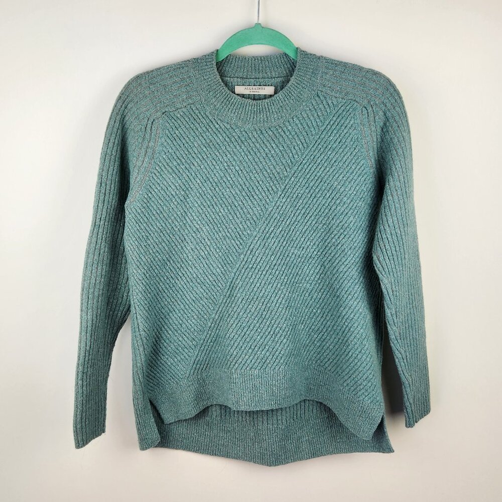 AllSaints Terra Wool Blend Asymmetric Ribbed Chunky Knit Crewneck Sweater XS
